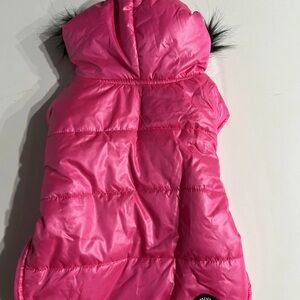 Justice Reversible Pink Dog Jacket with Fur Trim Size SMALL -